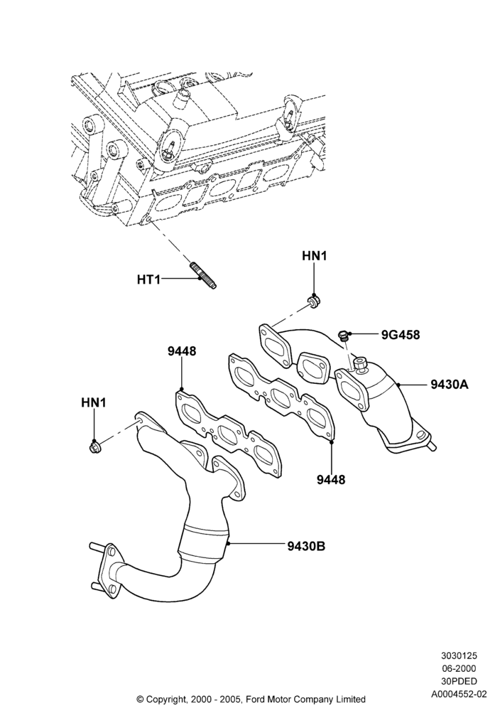 Exhaust Manifold, (-)"Canada", (-)"USA", 3.0 V6 24V DOHC EFI Modular, For Leaded Fuel
