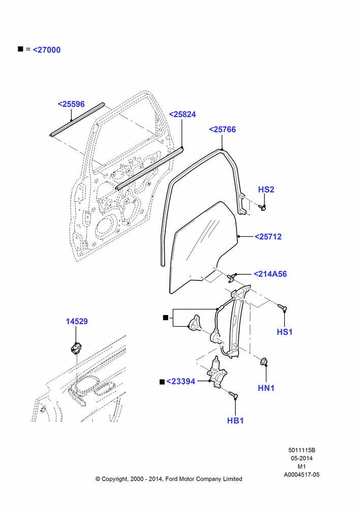 15B - Rear Door Glass and Window Controls, LHD, With Power Front Windows; 12/JUN/2000-01/MAY/2006