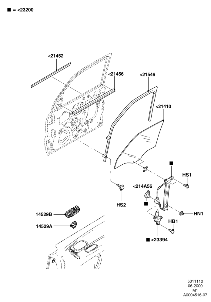 10B - Front Door Glass & Window Controls, LHD, With Power Front Windows; 12/JUN/2000-01/MAY/2006