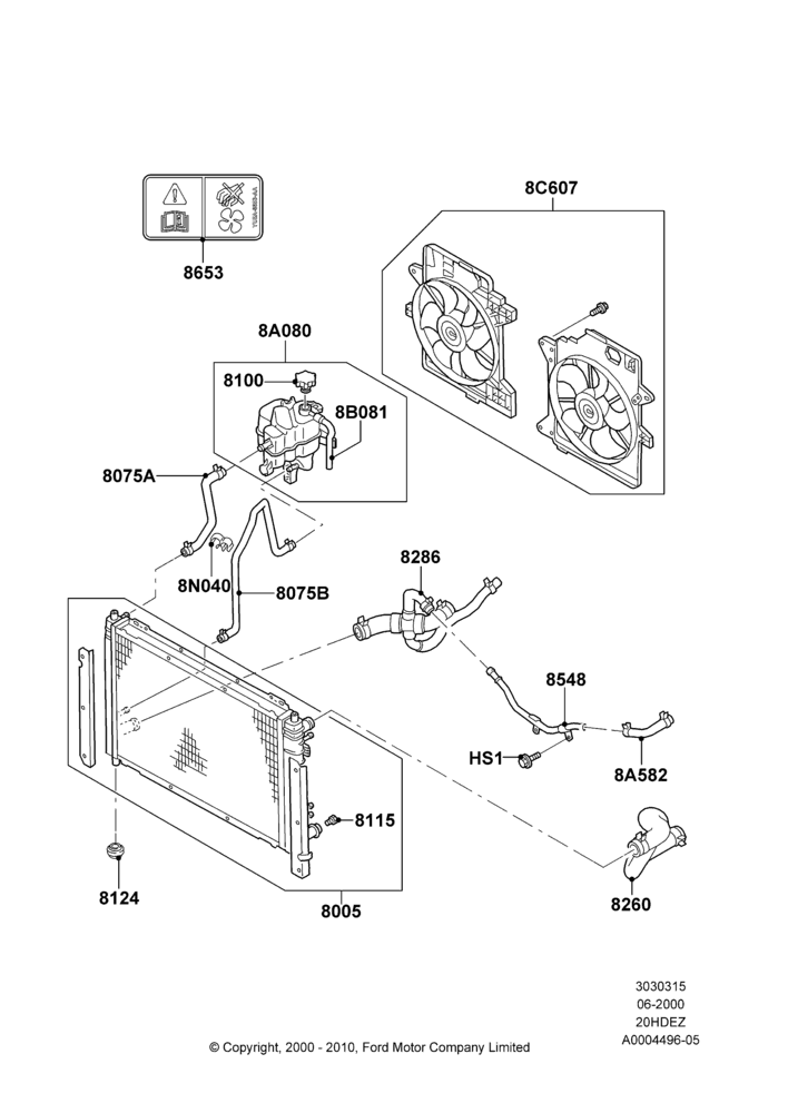 Radiator/Coolant Overflow Container, (-)"CDN/MEX/USA", Zetec 2.0 16V EFI