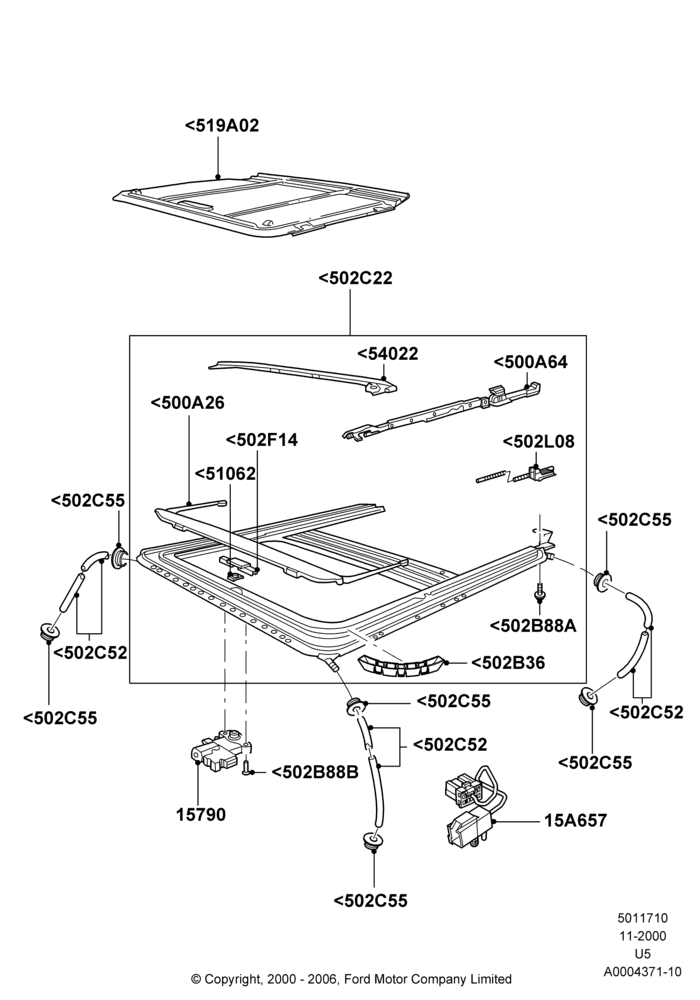 10A - Sliding Roof Mechanism and Controls, Production Installed; 13/NOV/2000-19/JUL/2005