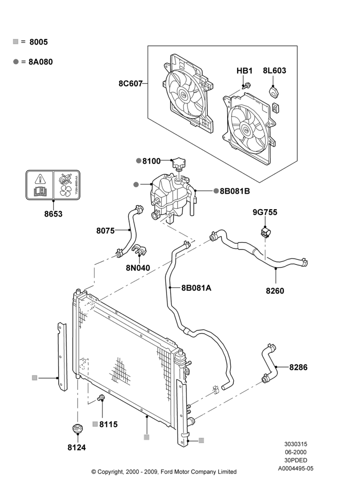 Radiator/Coolant Overflow Container, (-)"CDN/MEX/USA", 3.0 V6 24V DOHC EFI Modular