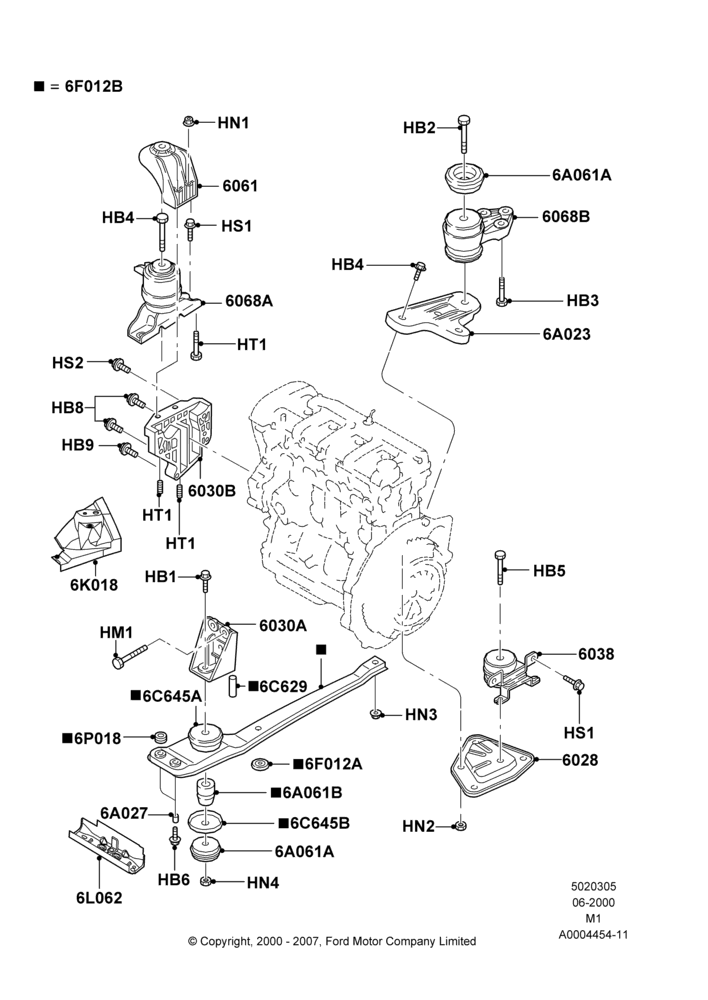 05C - Engine Mounting, 4 Speed CD4E Automatic, LHD, Zetec 2.0 16V EFI; 12/JUN/2000-22/DEC/2003