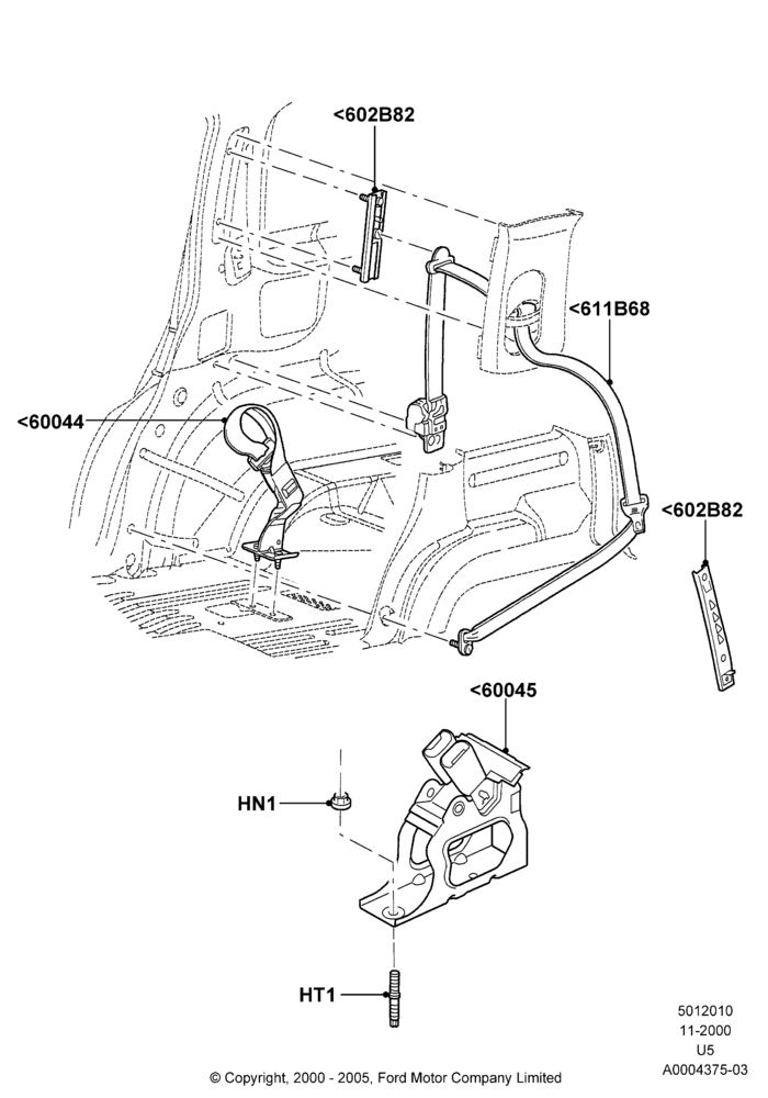 10A - Rear Seat Belts, Less 3rd Row Rear Seat; 13/NOV/2000-19/AUG/2002