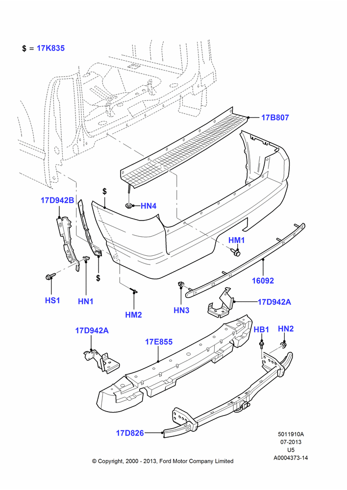 10A - Rear Bumper, All LHD Territories, Ford Series; 13/NOV/2000-07/AUG/2006