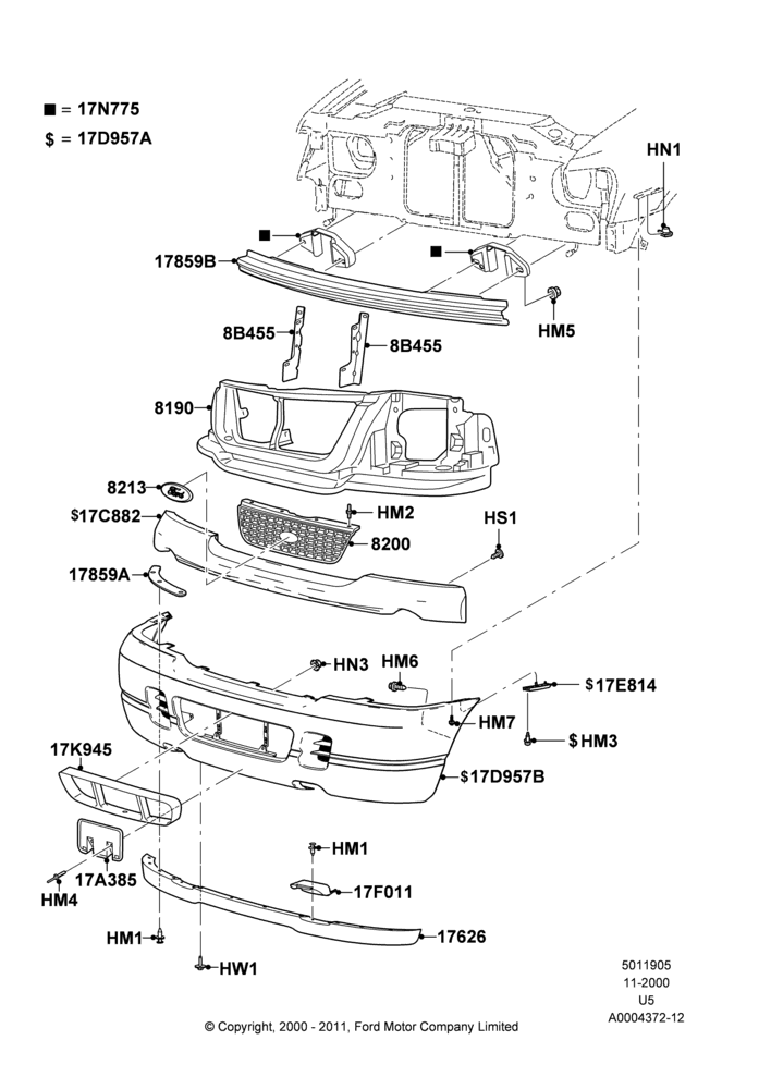 05A - Radiator Grille and Front Bumper, Ford Series, XLS; 13/NOV/2000-19/JUL/2005