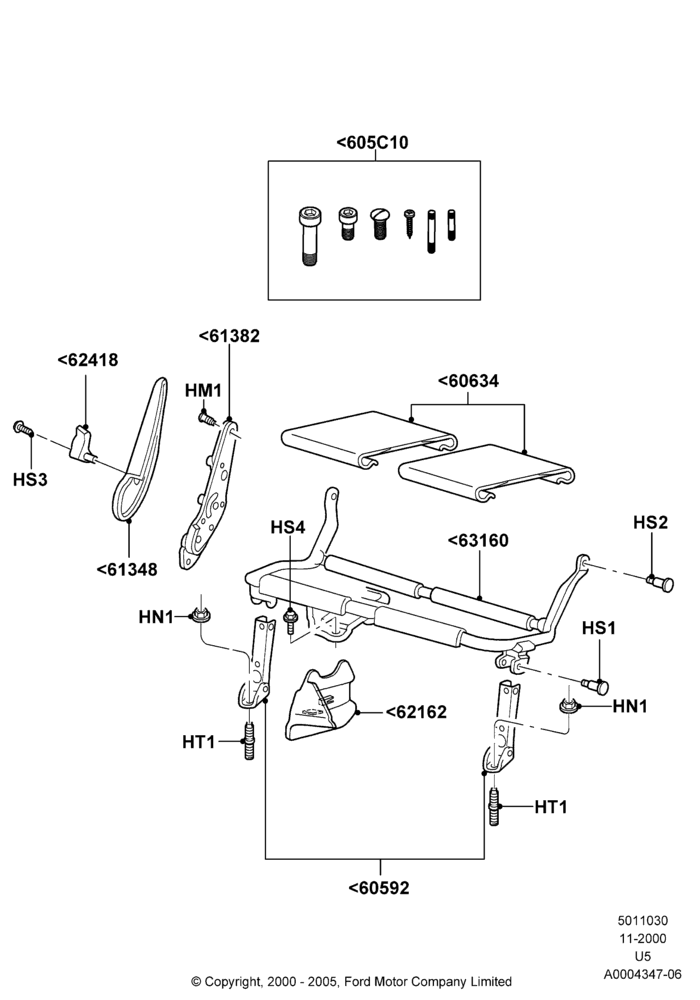 30A - Rear Seat Base, 2nd Row 60/40 (3 P) Folding Seat, 60% Seat, RH Seat; 13/NOV/2000-19/AUG/2002
