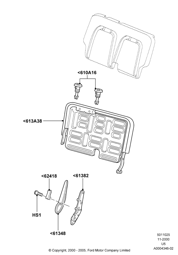 25A - Rear Seat Back, 2nd Row 60/40 (3 P) Folding Seat, 60% Seat, RH Seat; 13/NOV/2000-19/AUG/2002