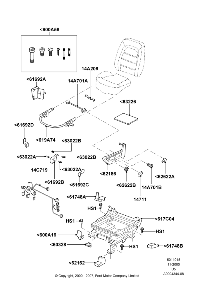 15A - Front Seat Base, Less LH Lumbar Support, With LH Manual Lumbar Support, Driver Seat; 13/NOV/2000-19/JUL/2005