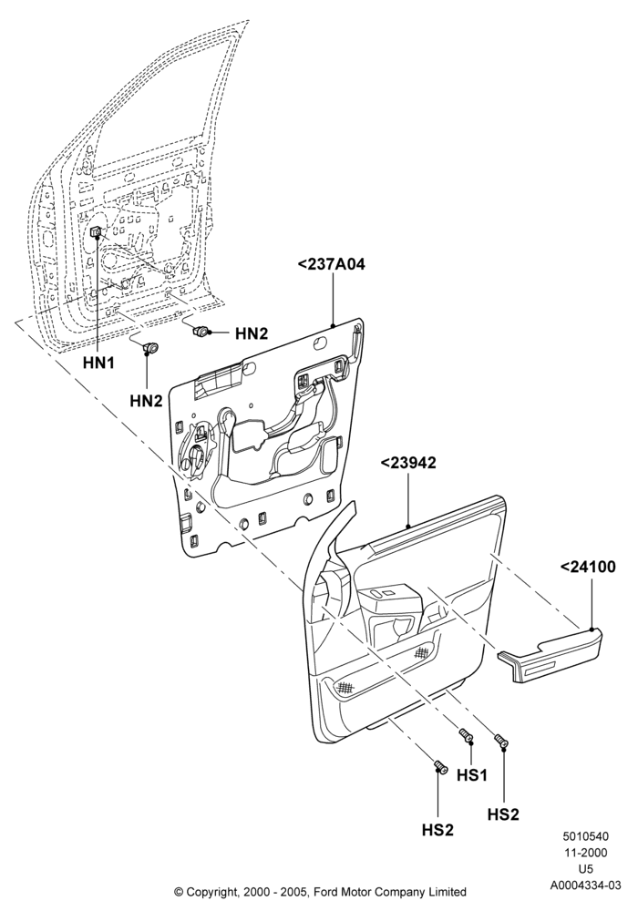 40A - Front Door Trim Panels, All LHD Territories; 13/NOV/2000-04/AUG/2003