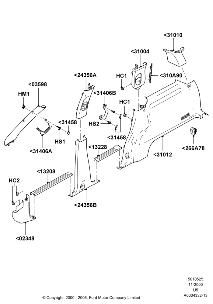 25A - Side Trim, Less 3rd Row Rear Seat, Less Audiophile Sound System, LHD, RH; 13/NOV/2000-19/JUL/2005