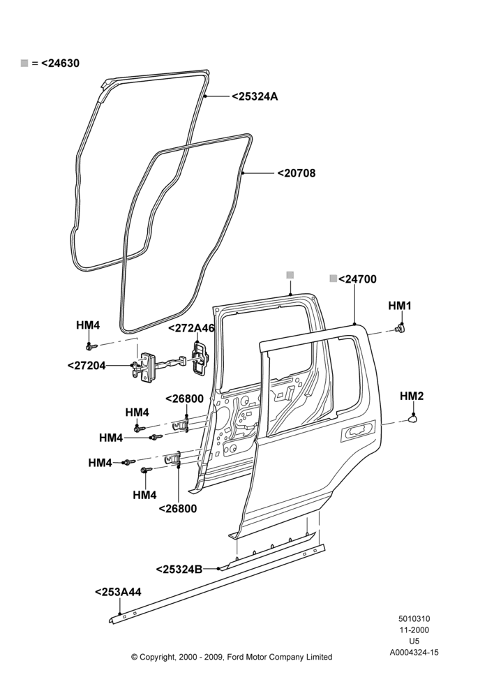 10A - Rear Doors, Hinges & Weatherstrips; 13/NOV/2000-19/JUL/2005