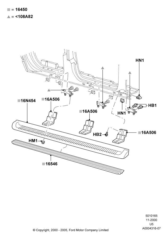 65C - Running Boards/Side Steps, Ford Series, Limited/Eddie Bauer, With Moulded Running Boards, Production Board; 13/NOV/2000-04/MAR/2002