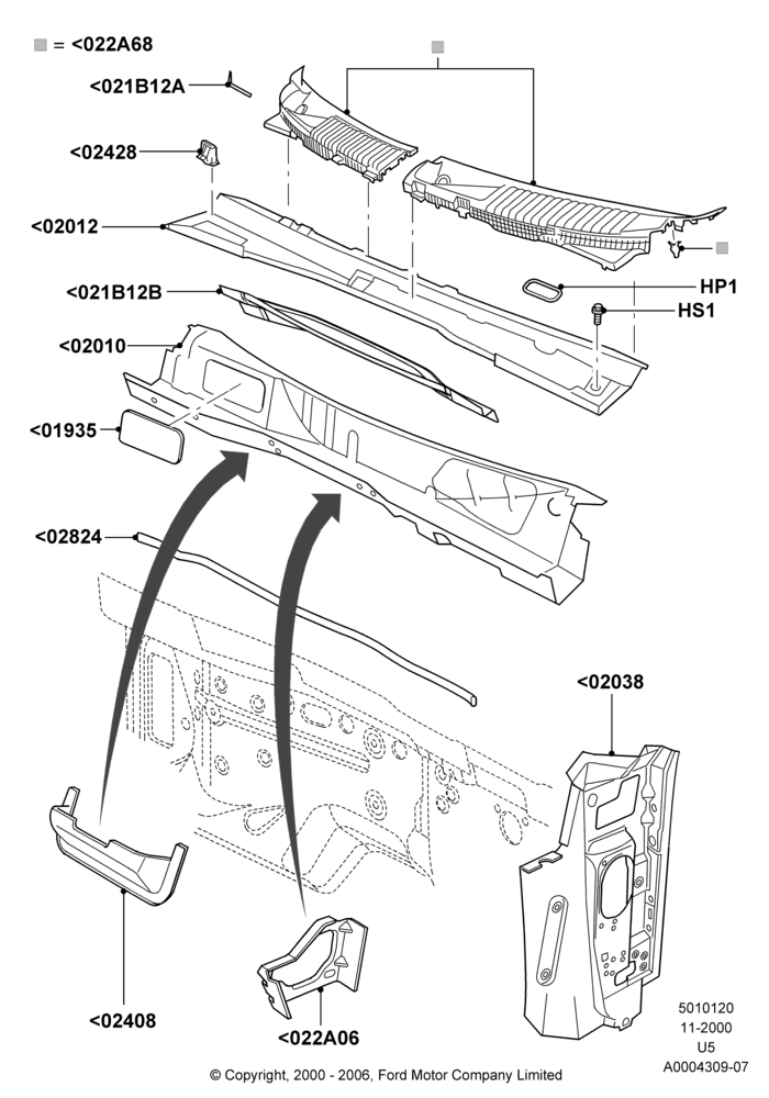 20A - Cowl/Panel and Related Parts, All LHD Territories; 13/NOV/2000-16/DEC/2010