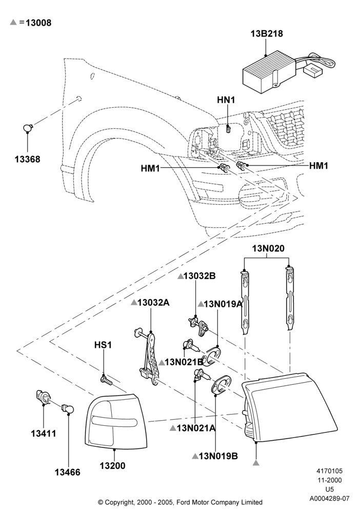 Headlamps and Front Flasher Lamps, (+)"Canada", (+)"Mexico", Ford Series, US MARKETS