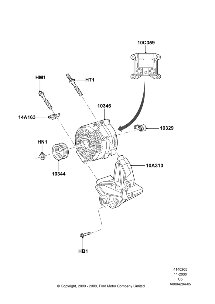 05A - Alternator and Mountings, 4.0L V6 12V SOHC EFI; 13/NOV/2000-19/JUL/2005