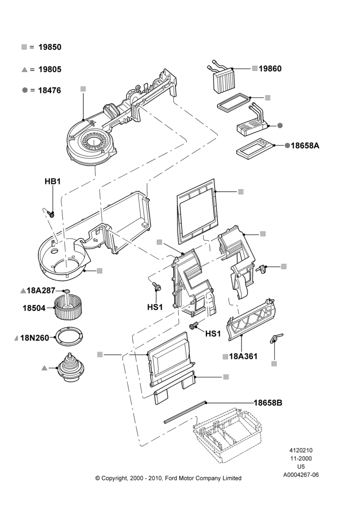 10A - Heater/Air Cond.Internal Components, All LHD Territories, Manual Air Conditioning; 13/NOV/2000-19/JUL/2005