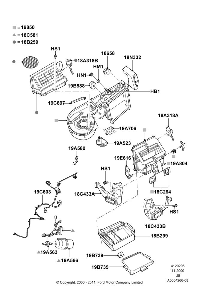 05A - Heater/Air Cond.External Components, All LHD Territories, Manual Air Conditioning; 13/NOV/2000-19/JUL/2005