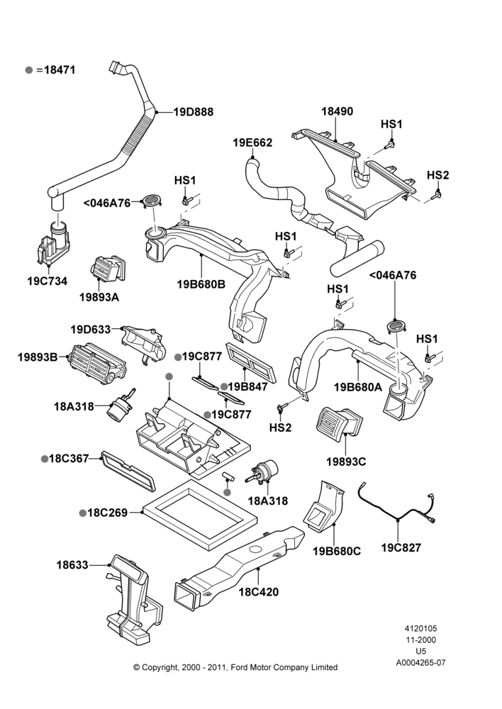 05A - Air Vents, Louvres and Ducts, All LHD Territories, Dual Zone Auto Temp Control A/C; 13/NOV/2000-19/JUL/2005