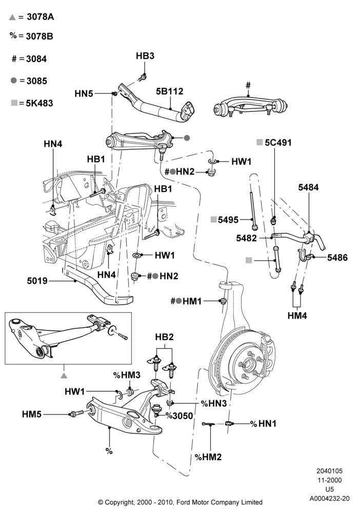 05A - Front Susp.Arms/Stabilizer/X-Member; 13/NOV/2000-19/JUL/2005