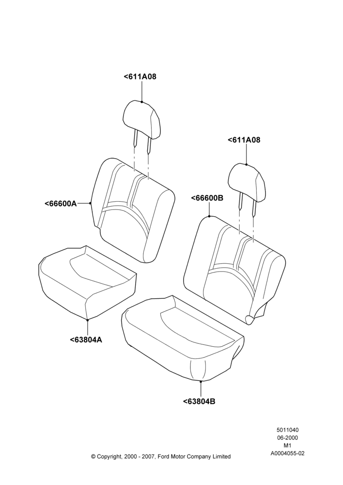 40B - Rear Seat Covers, 2nd Row Split Bench Seat - 2 Pass, All LHD Territories; 12/JUN/2000-22/DEC/2003