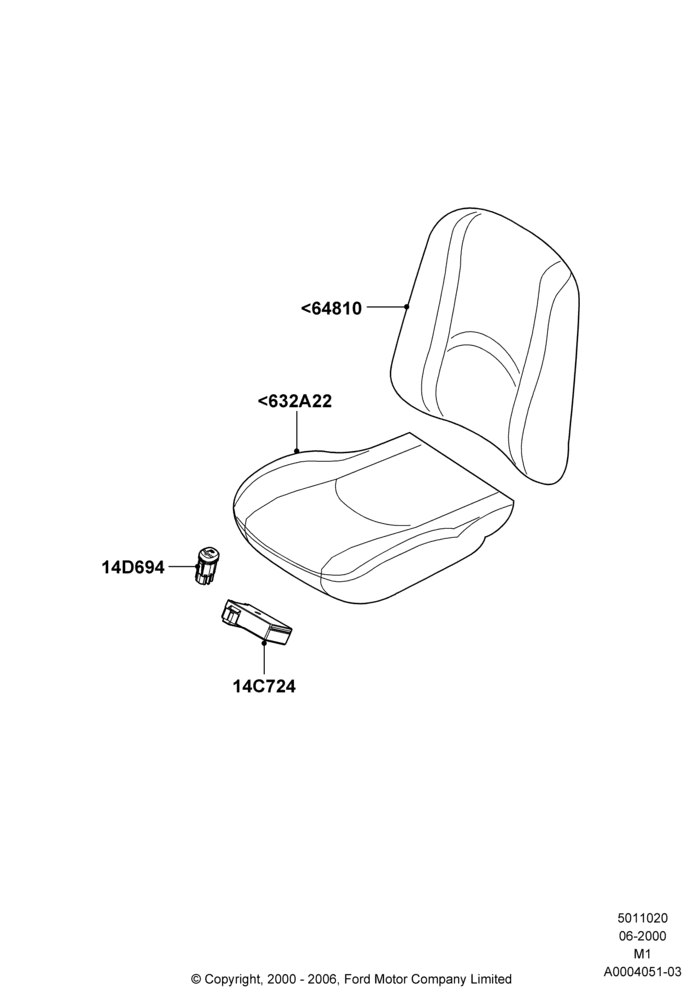 20B - Front Seat Pads/Valances & Heating, All LHD Territories, Low Back Seats; 12/JUN/2000-22/DEC/2003