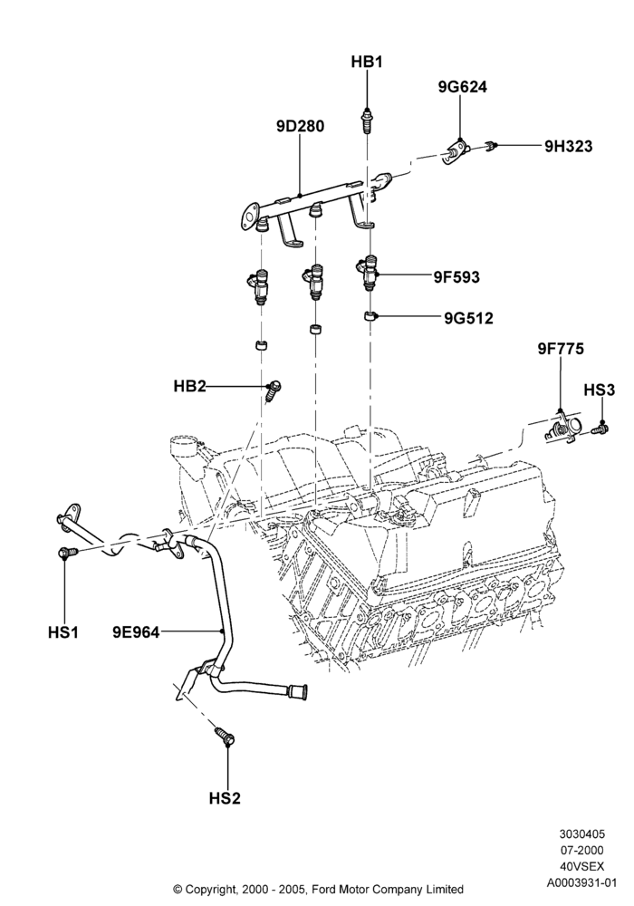05B - Fuel Injectors and Pipes, 4.0L V6 12V SOHC EFI; 24/JUL/2000-04/AUG/2003