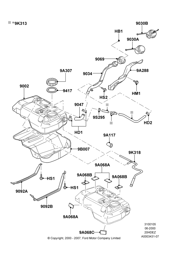 05A - Fuel Tank, (+) North American Markets, Zetec 2.0 16V EFI; 12/JUN/2000-22/DEC/2003