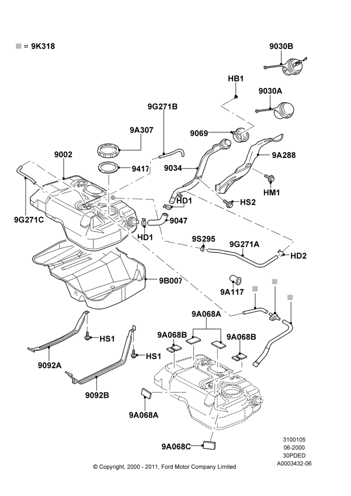 05A - Fuel Tank, (+) North American Markets, 3.0 V6 24V DOHC EFI Modular; 12/JUN/2000-22/DEC/2003