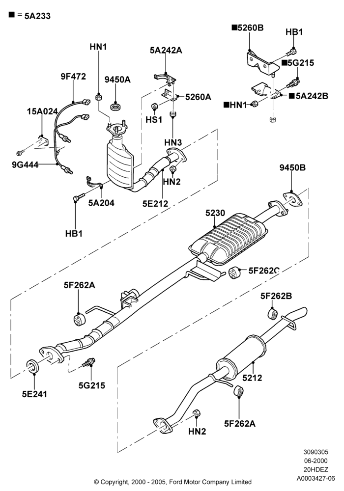 Exhaust System, (+) North American Markets, Zetec 2.0 16V EFI