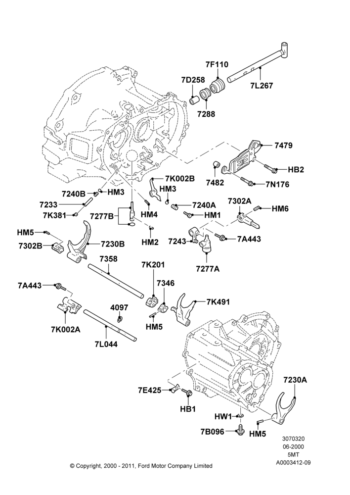 20A - Manual Transaxle Gearshift, 2WD, 5 Speed Manual Transmission; 12/JUN/2000-22/DEC/2003