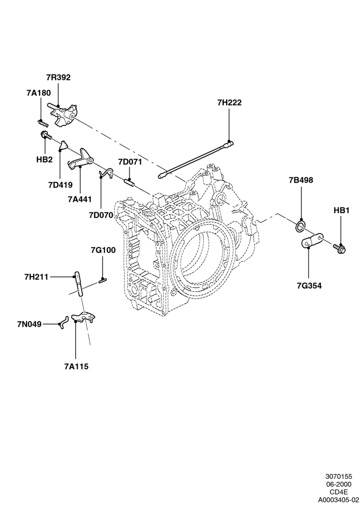 55A - Transmission Control Mechanisms, 3.0 V6 24V DOHC EFI Modular, 4 Speed CD4E Automatic, Zetec 2.0 16V EFI; 12/JUN/2000-22/DEC/2003