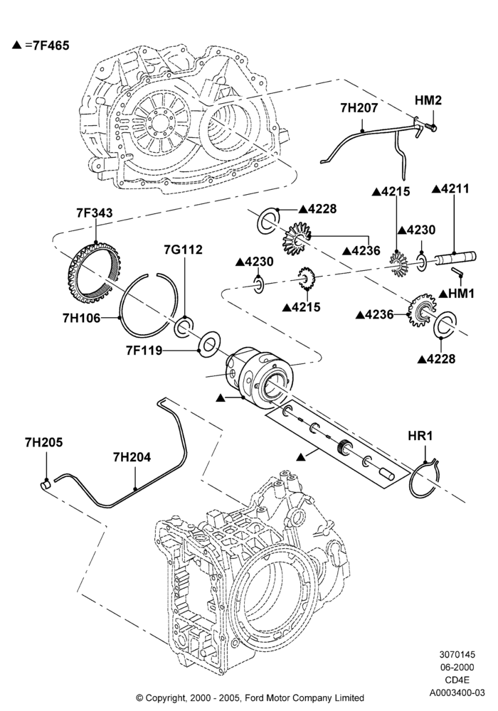 45A - Automatic Transaxle Diff.Component, 3.0 V6 24V DOHC EFI Modular, 4 Speed CD4E Automatic, Zetec 2.0 16V EFI; 12/JUN/2000-22/DEC/2003