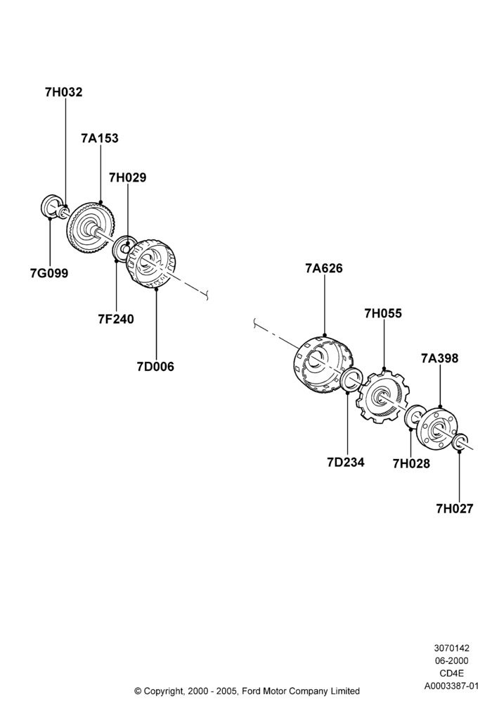 42A - Planetary Gear Sets, 3.0 V6 24V DOHC EFI Modular, 4 Speed CD4E Automatic, Zetec 2.0 16V EFI; 12/JUN/2000-22/DEC/2003