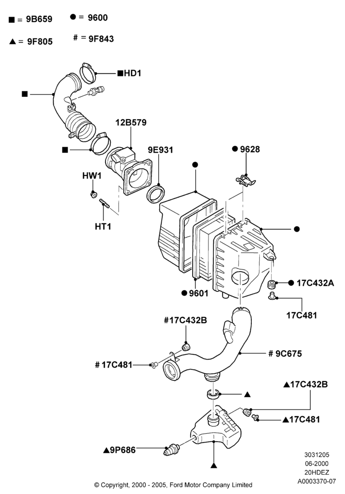05A - Air Cleaner, Zetec 2.0 16V EFI; 12/JUN/2000-22/DEC/2003