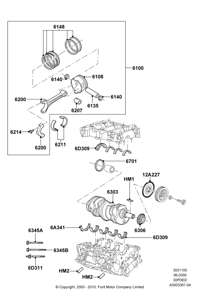 05A - Crankshaft/Pistons and Bearings, 3.0 V6 24V DOHC EFI Modular, For Unleaded Fuel; 12/JUN/2000-01/MAY/2006