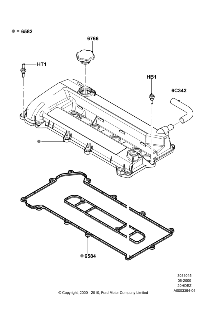 15A - Cylinder Head Cover, Zetec 2.0 16V EFI; 12/JUN/2000-22/DEC/2003