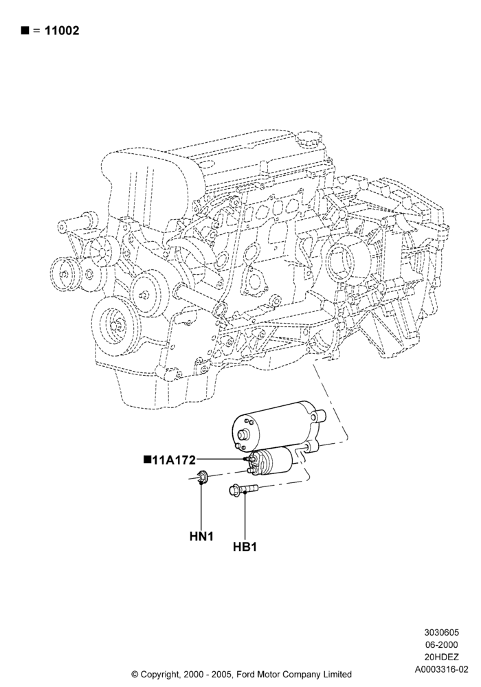 05A - Starter Motor, Zetec 2.0 16V EFI; 12/JUN/2000-22/DEC/2003