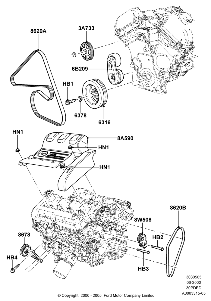 Pulleys and Drive Belts, 3.0 V6 24V DOHC EFI Modular
