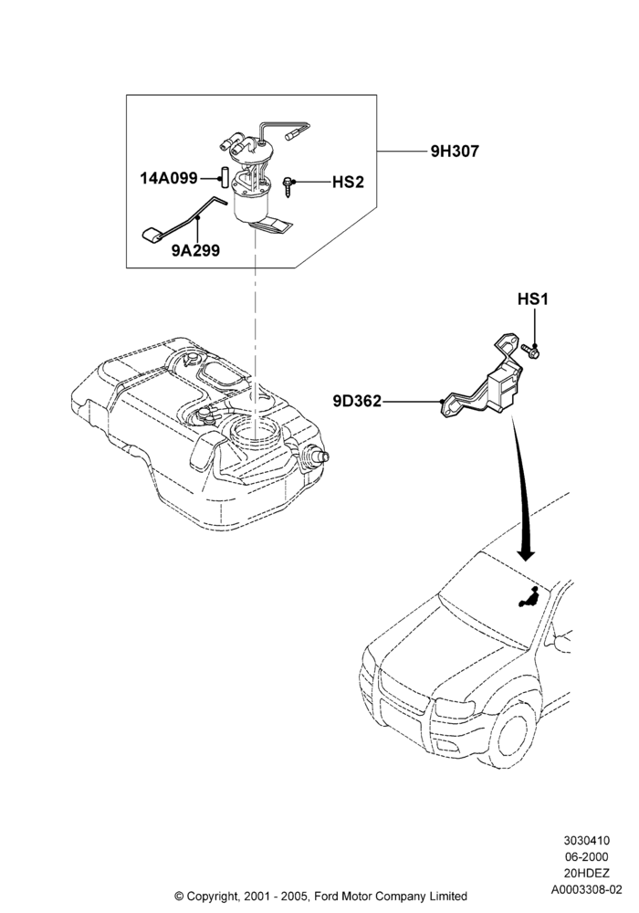 10A - Fuel Pump And Sender Unit, Zetec 2.0 16V EFI; 12/JUN/2000-22/DEC/2003