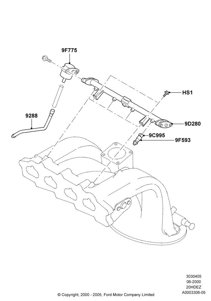 05A - Fuel Injectors and Pipes, Zetec 2.0 16V EFI; 12/JUN/2000-22/DEC/2003
