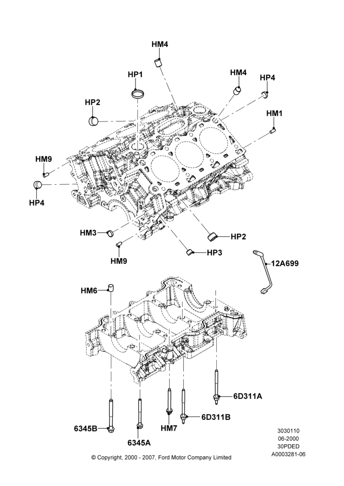 10A - Cylinder Block and Plugs, 3.0 V6 24V DOHC EFI Modular; 12/JUN/2000-01/MAY/2006