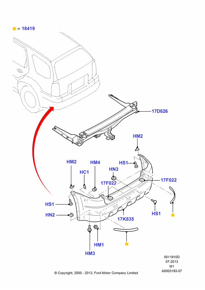 10D - Rear Bumper, (+) North American Markets, No Boundaries Roof Luggage Rack; 05/NOV/2001-22/DEC/2003