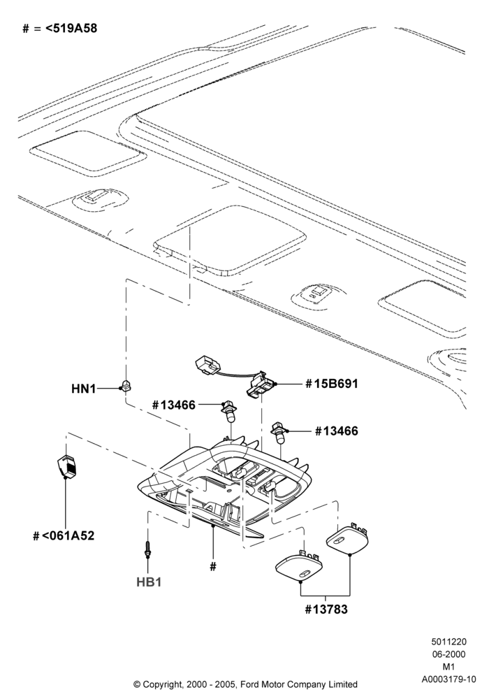 20A - Console - Overhead, (+) North American Markets, With Tilt & Slide Sunroof; 12/JUN/2000-02/MAY/2005
