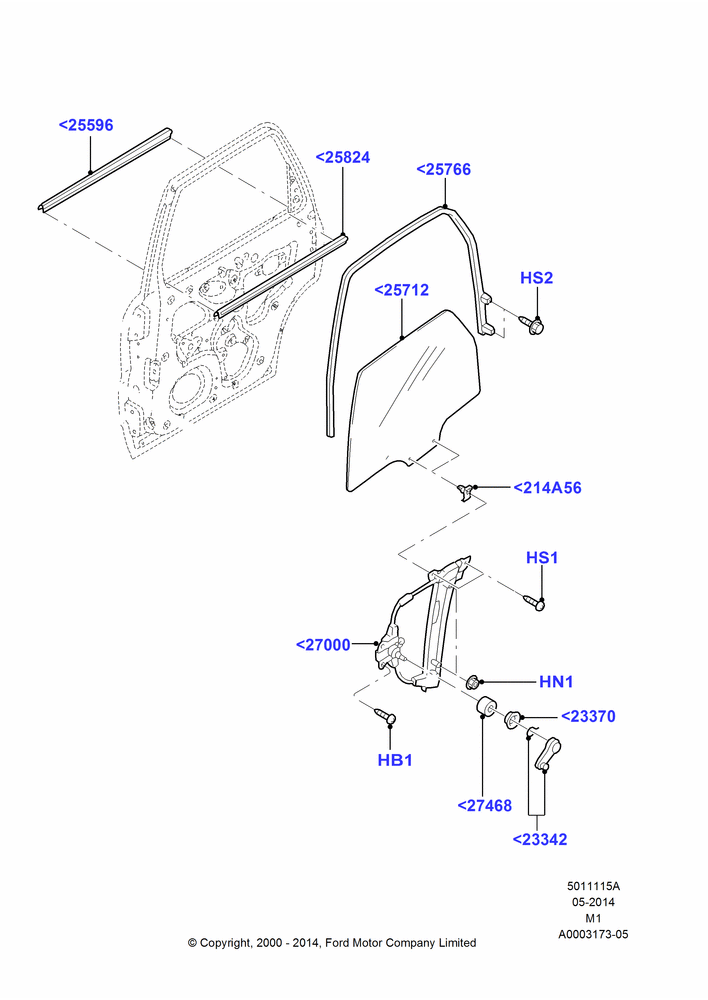 15A - Rear Door Glass and Window Controls, LHD, With Manual Front Windows; 12/JUN/2000-22/JUL/2002