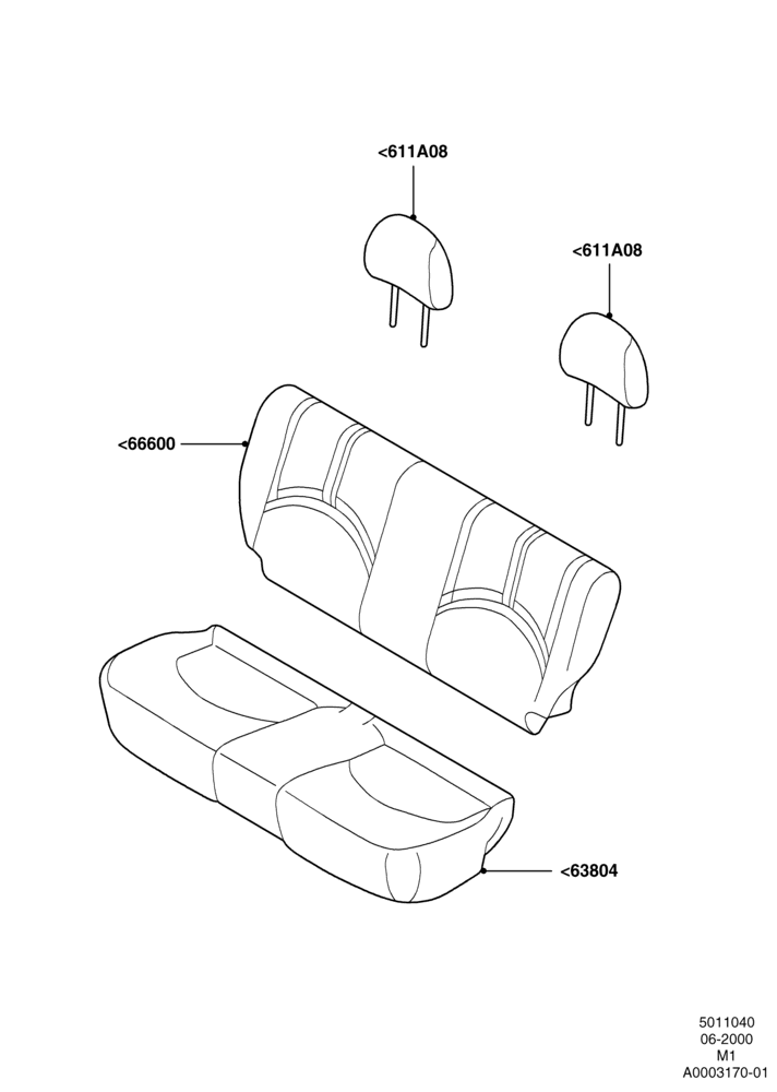 40A - Rear Seat Covers, 2nd Row Bench Seat - 2 Passenger, All LHD Territories; 12/JUN/2000-22/DEC/2003