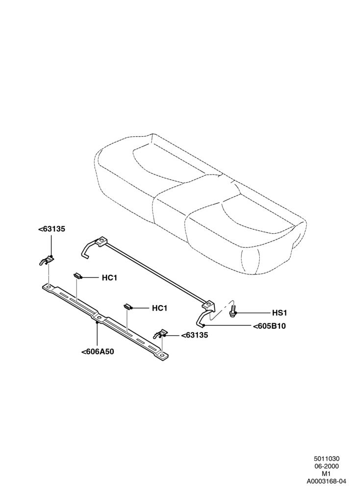 30A - Rear Seat Base, 2nd Row Bench Seat - 2 Passenger, All LHD Territories; 12/JUN/2000-22/DEC/2003
