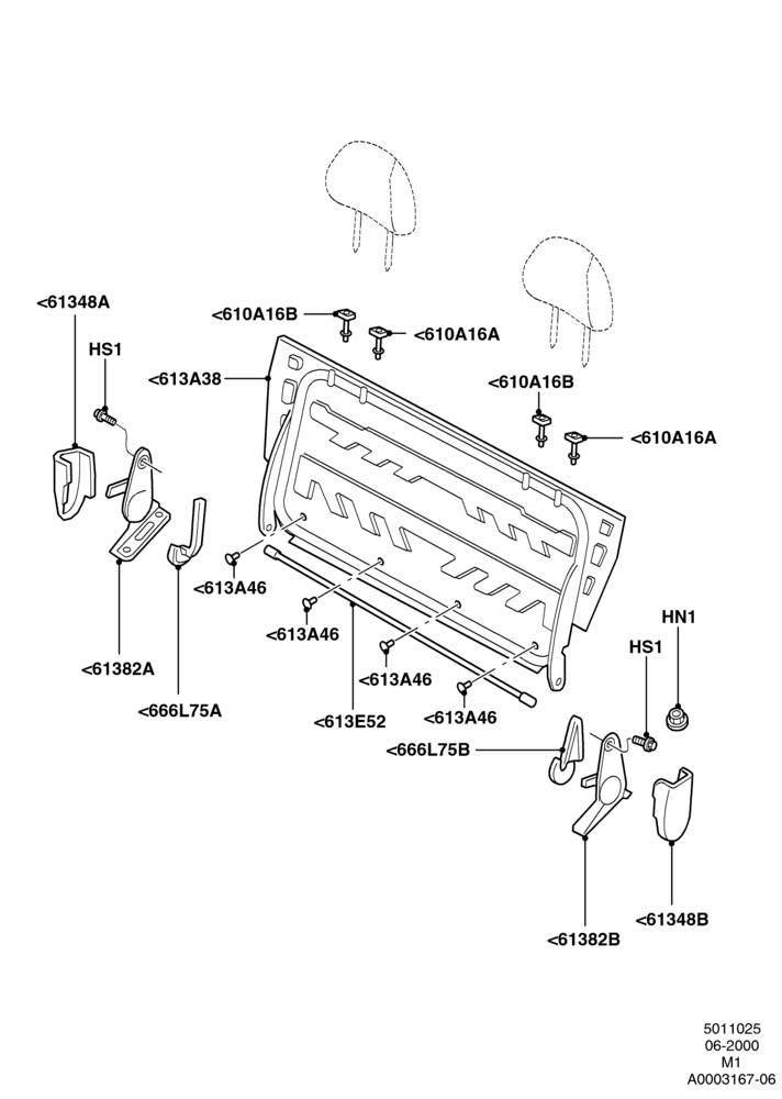 25A - Rear Seat Back, 2nd Row Bench Seat - 2 Passenger, All LHD Territories; 12/JUN/2000-22/DEC/2003