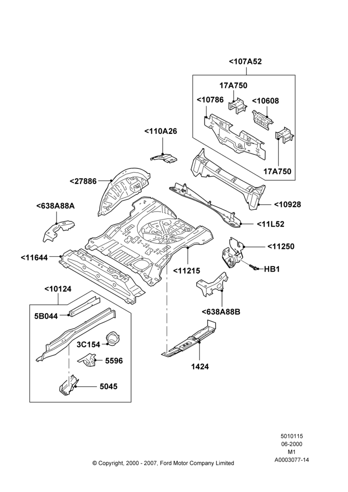 15A - Floor Pan - Center and Rear, All LHD Territories; 12/JUN/2000-22/DEC/2003
