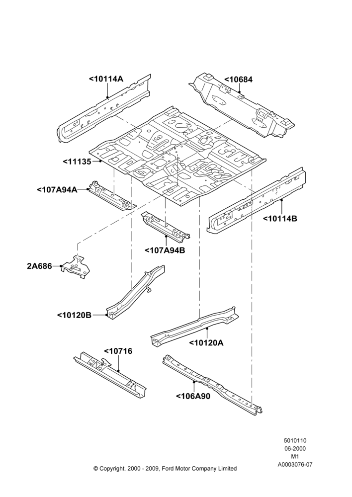 10A - Floor Pan - Front, All LHD Territories; 12/JUN/2000-22/DEC/2003